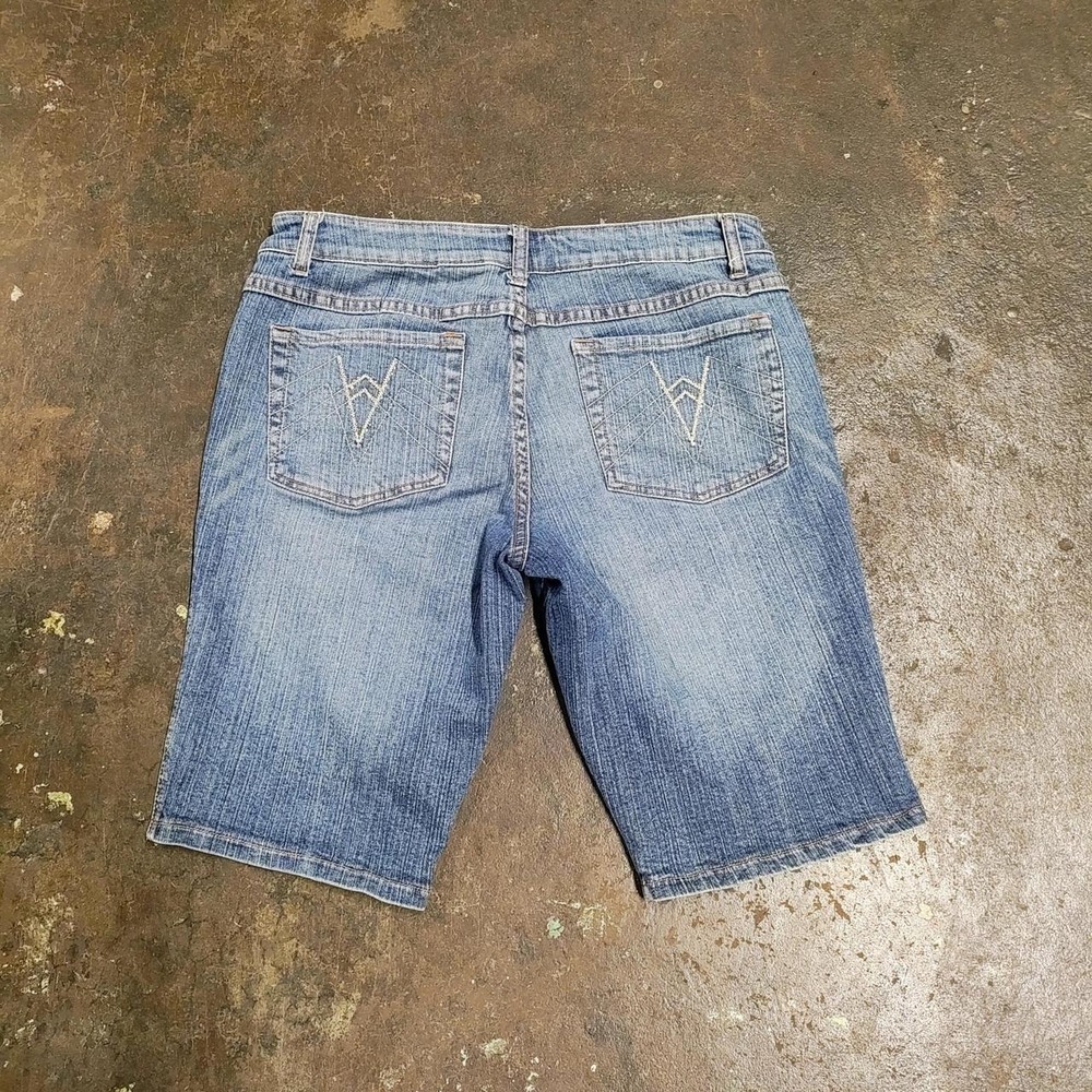 Y2K NoBo No Boundaries Shorts Juniors 11 Bermuda Bling Embroidered Stretch Denim